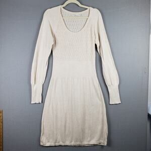 Prana Size L Zora Long Sleeve Knit Sweater Dress Cream Organic Cotton Neutral